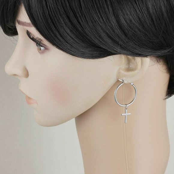*HOST PICK* NWOT 25mm Silver Cross Hoops Earrings - Picture 8 of 8